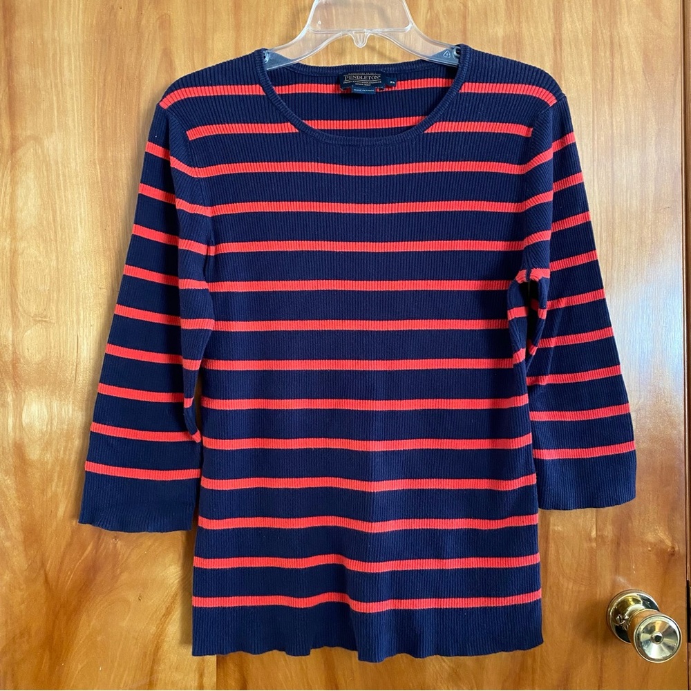 Pendleton 3/4 Sleeve Striped Sweater Pullover Women’s Size L Red Blue